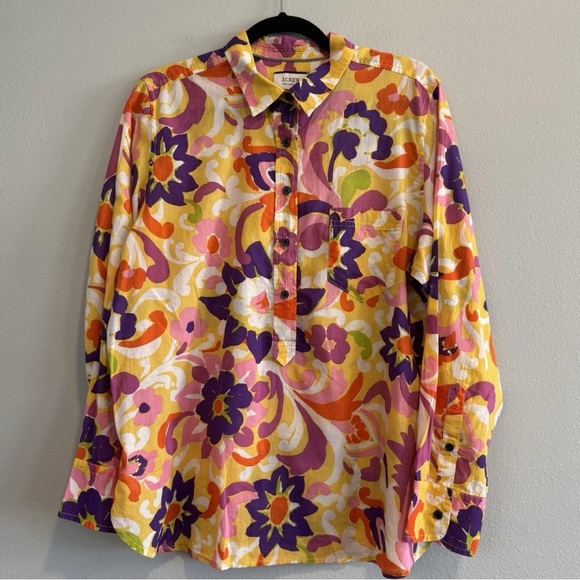 J.Crew Collection Popover Top Ratti Floral Long Sleeve Beach Resort 16 - Picture 1 of 7